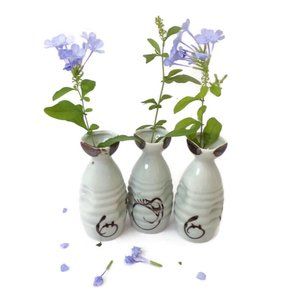 Sake Bottles Cat Design Set Of 3 Ceramics Vintage Flower Vase Modern 2535